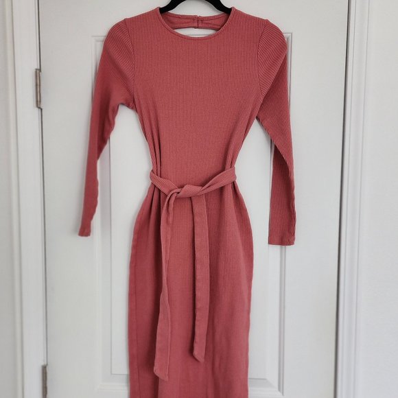 Cotton Ribbed Stretch Midi Sheath Bodycon Dress S - Picture 7 of 8